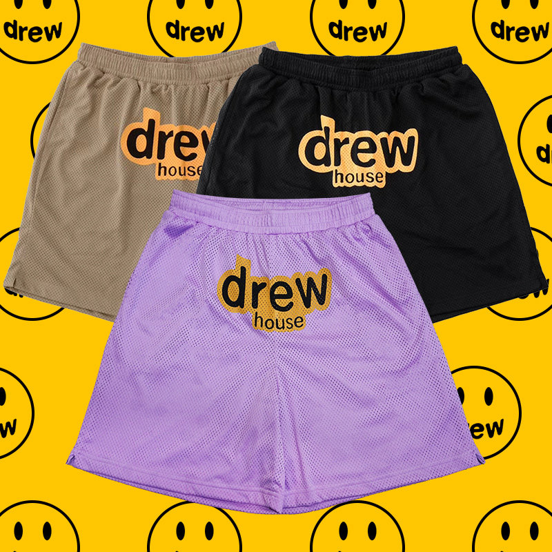 drew笑脸印花网眼短裤justinbieber同款高街宽松休闲裤