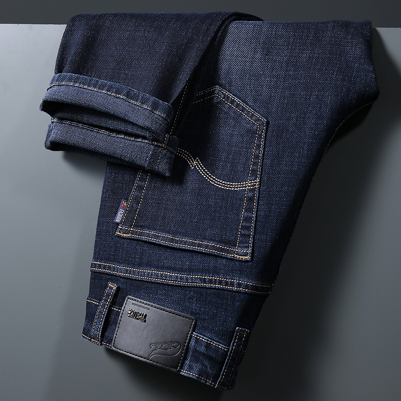 春秋季直筒宽松牛仔裤男2022年新款夏季高级蓝黑色弹力休闲长裤子