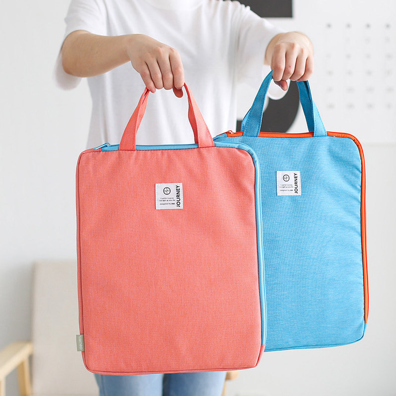 得力a4文件袋帆布补课包学生手提袋拎书袋文件收纳补习袋公文包女补习