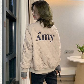 Baseball collar jacket-padded cotton-padded for women 2024 new style thin down popular women's cotton-padded jacket women's jacket zipper embroidery for spring