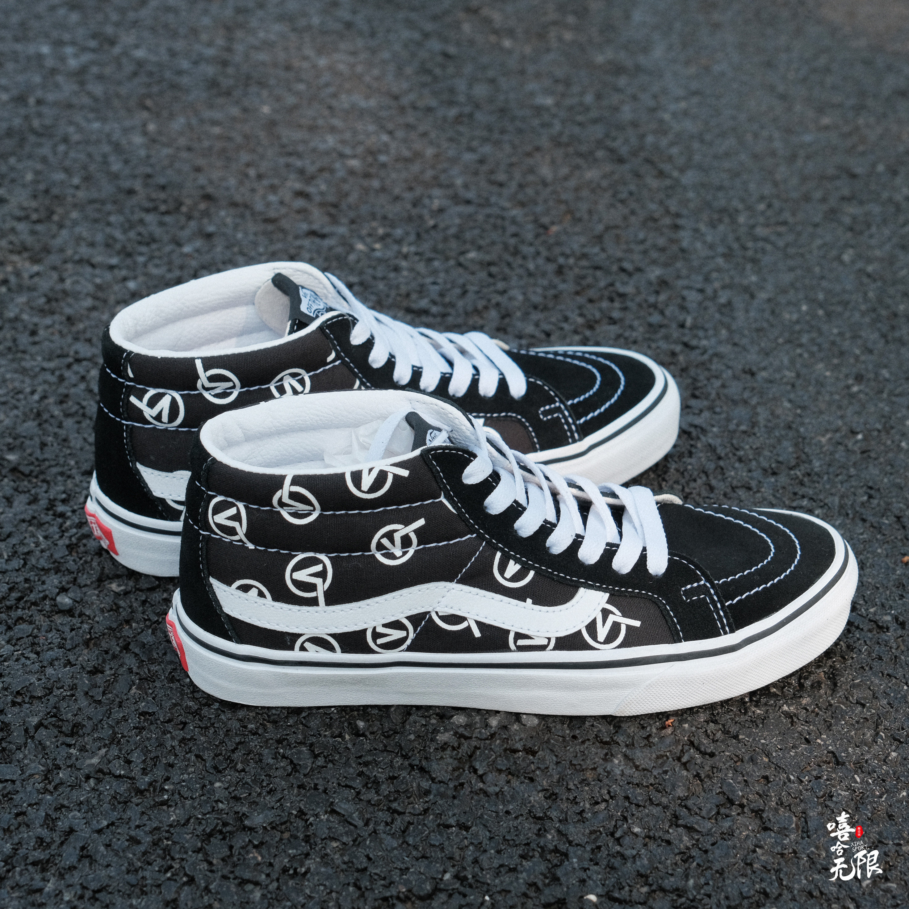 vanssk8mid黑白中帮满印字母印花男女休闲鞋运动休闲鞋