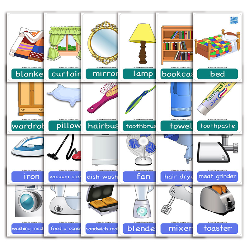 单词幼儿启蒙英语日用品卡片小学英文家用电器闪卡早教闪卡