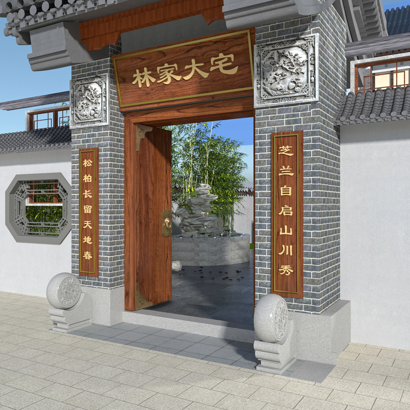 老榆木中式大门庭院木门实木大门对开复古进户门门楼原木别墅大门
