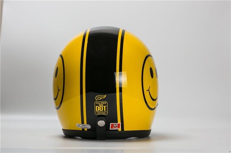 现货penguin电动摩托车头盔复古vespa黄黑笑脸网红摩托车头盔