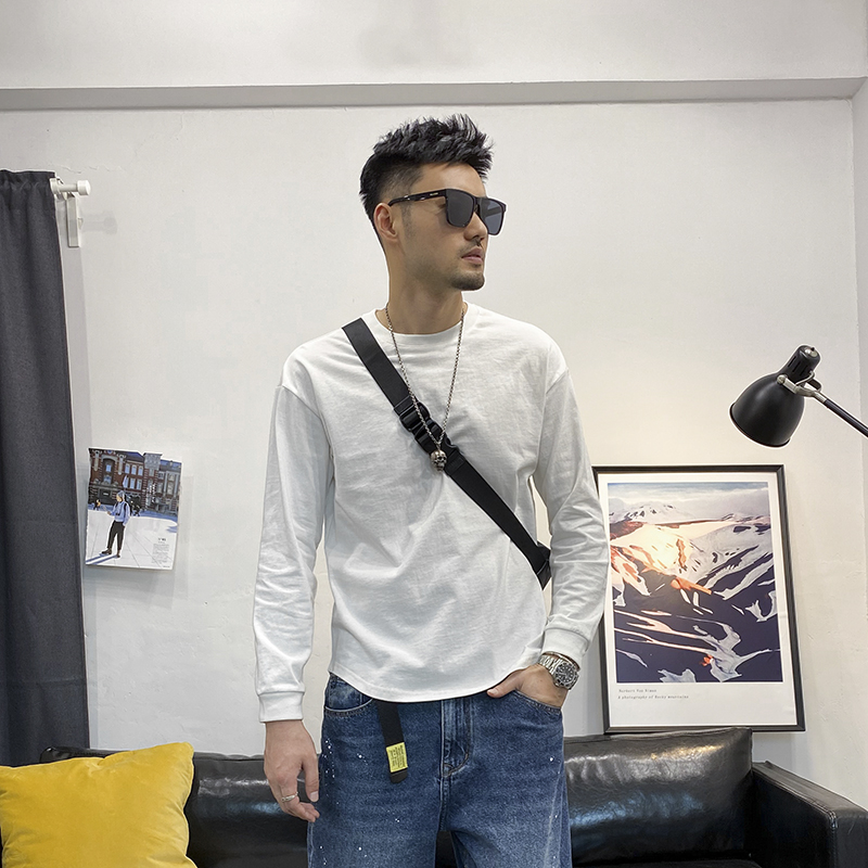 Mr.ye春秋长袖t恤男圆领水洗纯棉百搭上衣纯色光板内搭打底衫潮流