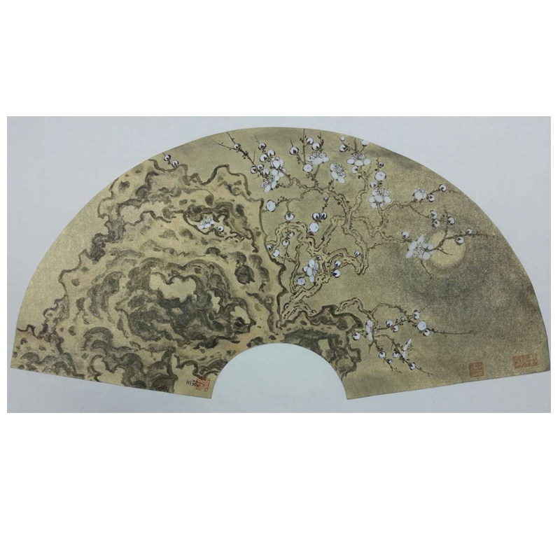 仿古金绢纸扇形镜片熟宣空白软卡复古工笔国画宣纸