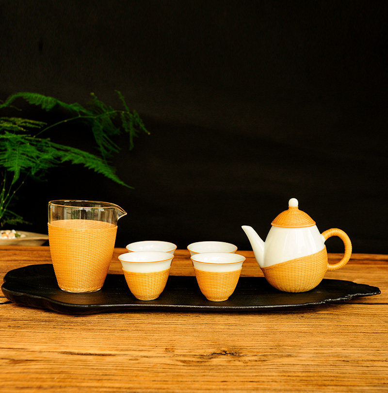 成都瓷胎竹编功夫功夫茶茶杯竹丝扣瓷茶具非遗竹编