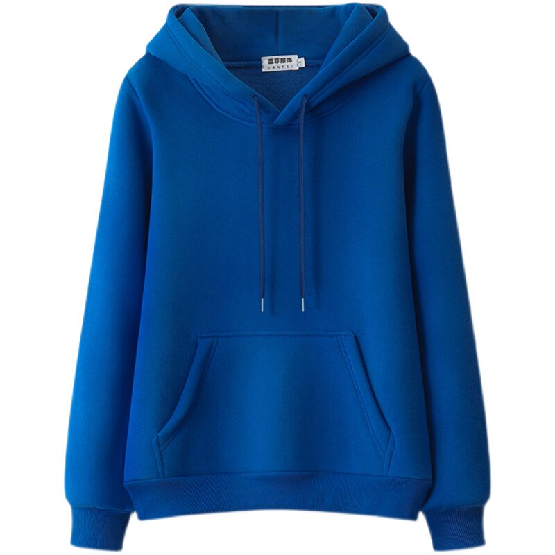秋冬蓝色卫衣女加绒加厚2021新款连帽大码韩版卫衣