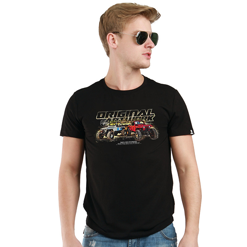 越野车图案设计牧马人夏季新款潮流修身纯色个性t恤