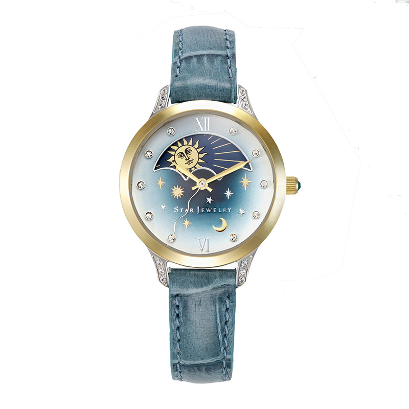 日本starjewelry日月星辰变换女士手表星月星空珊瑚国产腕表