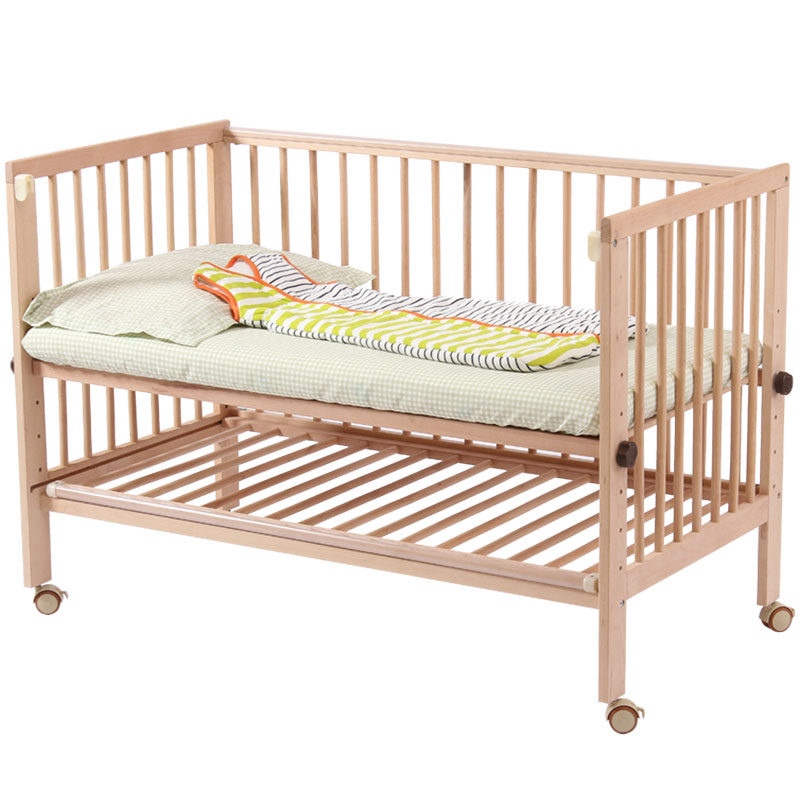 豆巴米全榉木婴儿床实木6档可调可大床拼接儿童宜家bb送床垫 蚊帐-乐