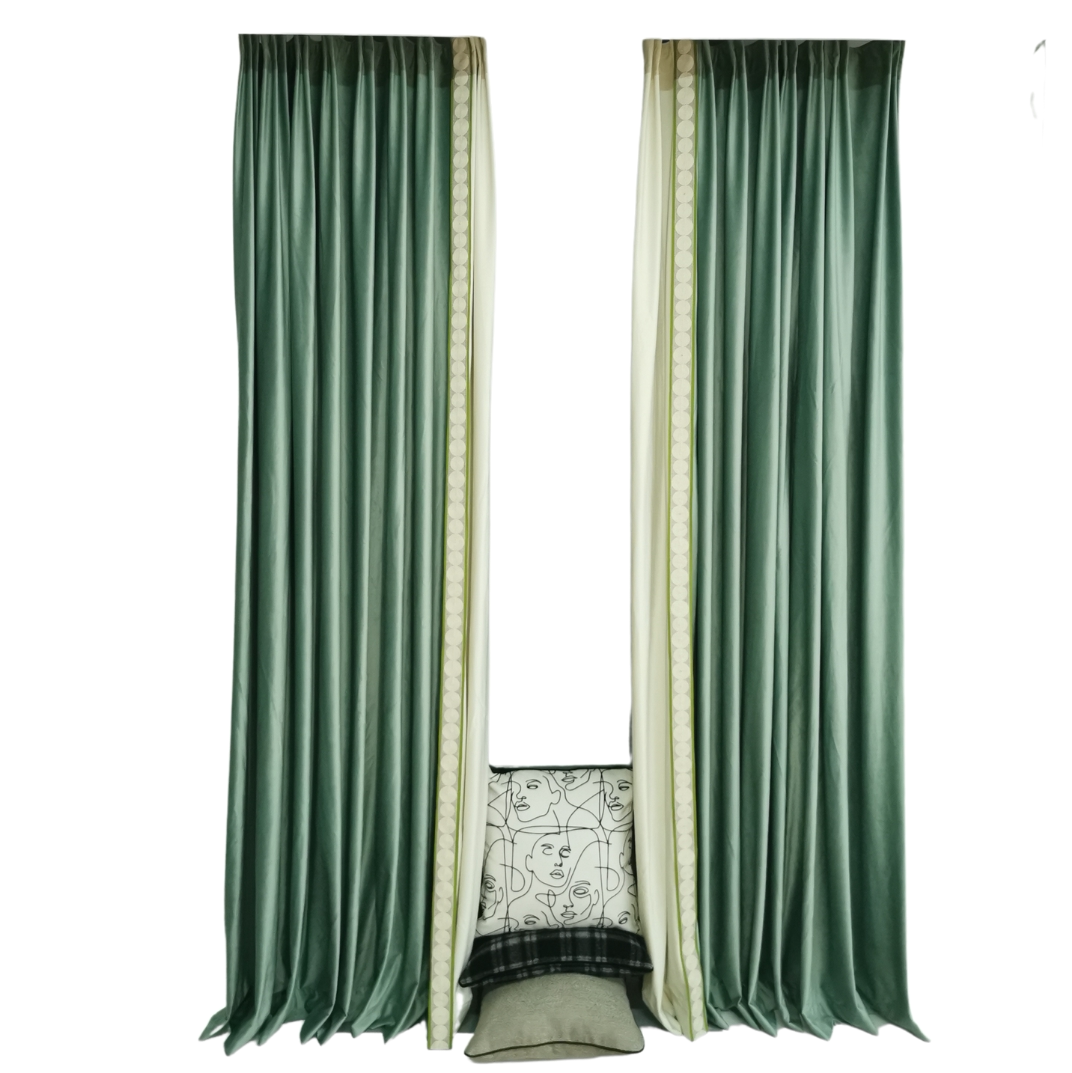 鼠尾草绿遮光天鹅绒窗帘轻奢柔软小清新客厅卧室定制窗帘