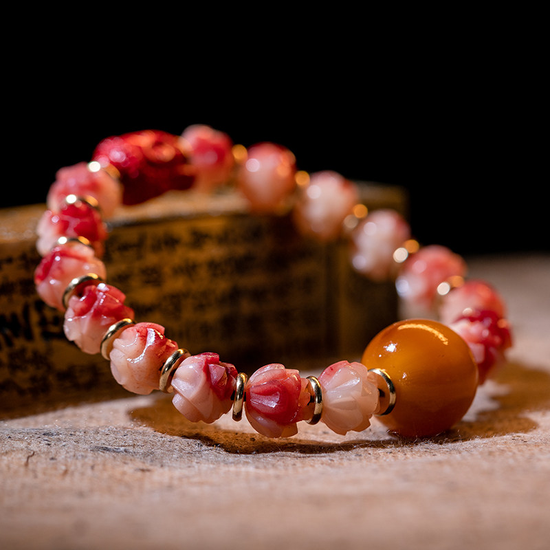 天然满血骆驼骨手串骨雕莲花佛珠藏式民族风男士手链