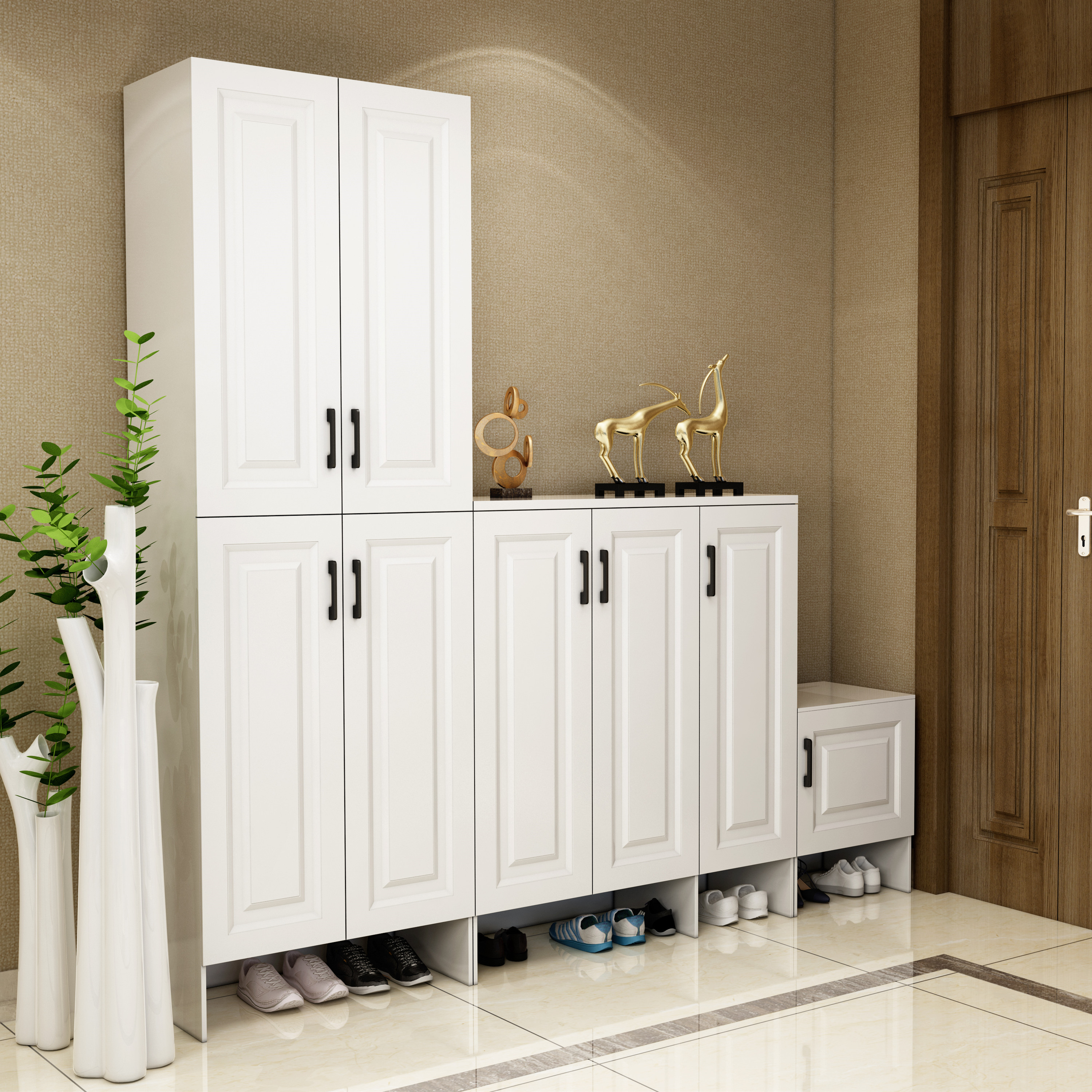 高低鞋柜组合阶梯式家用门口可坐一体入门多功能鞋柜