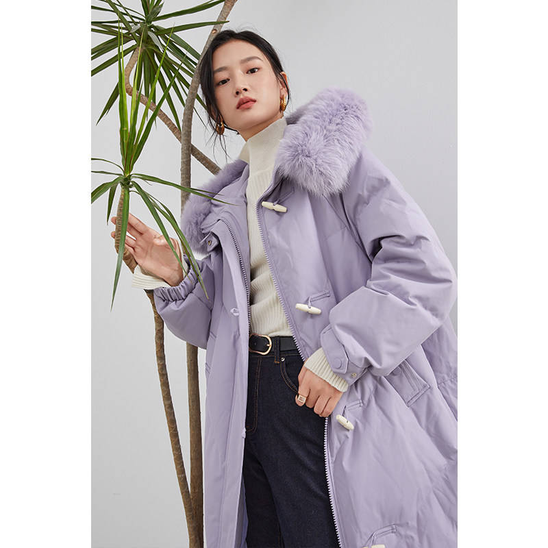 正品伊布都ibudu冬季女装狐狸毛领连帽长羽绒服外套e364z1001y00