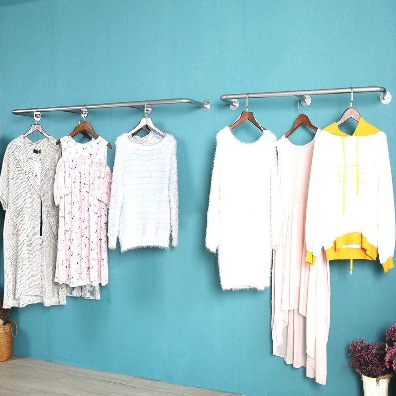 纳米银服装展示架女装店货架上墙壁挂式挂衣架悬挂靠墙落地架