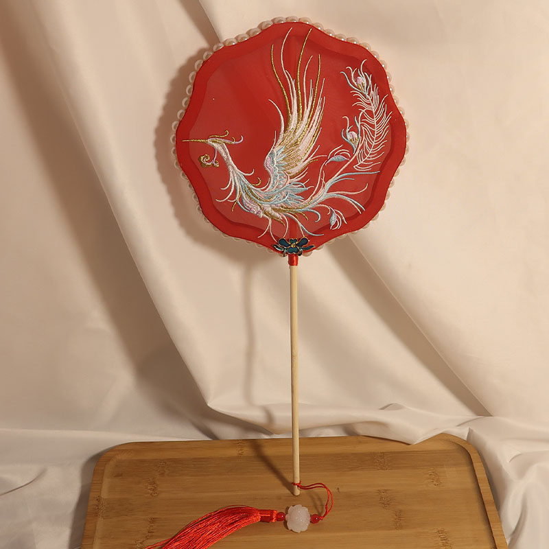 晚吟原创凤凰古风刺绣团扇新娘汉服扇子中式工艺扇