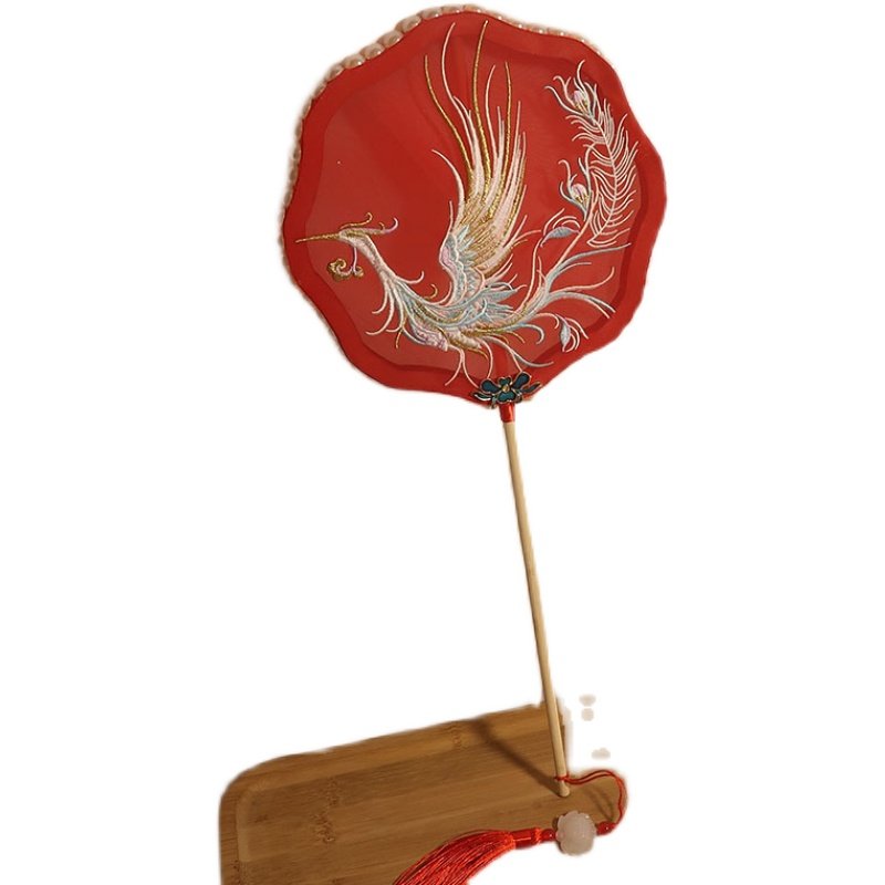 晚吟原创凤凰古风刺绣团扇新娘汉服扇子中式工艺扇