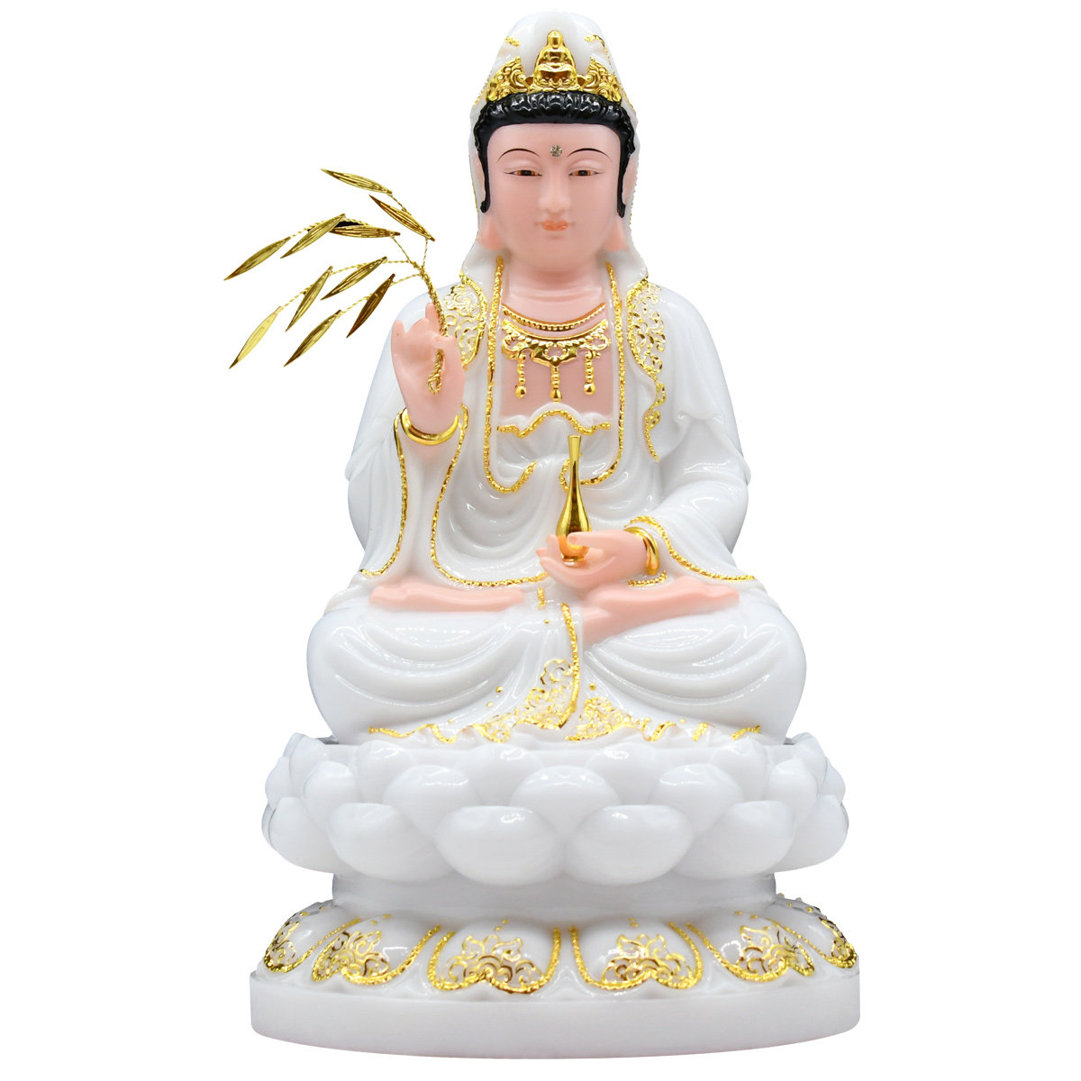 观音菩萨包邮汉白玉观世音佛像摆件白玉南海神像摆件