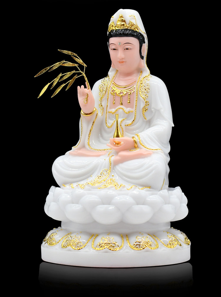 观音菩萨包邮汉白玉观世音佛像摆件白玉南海神像摆件