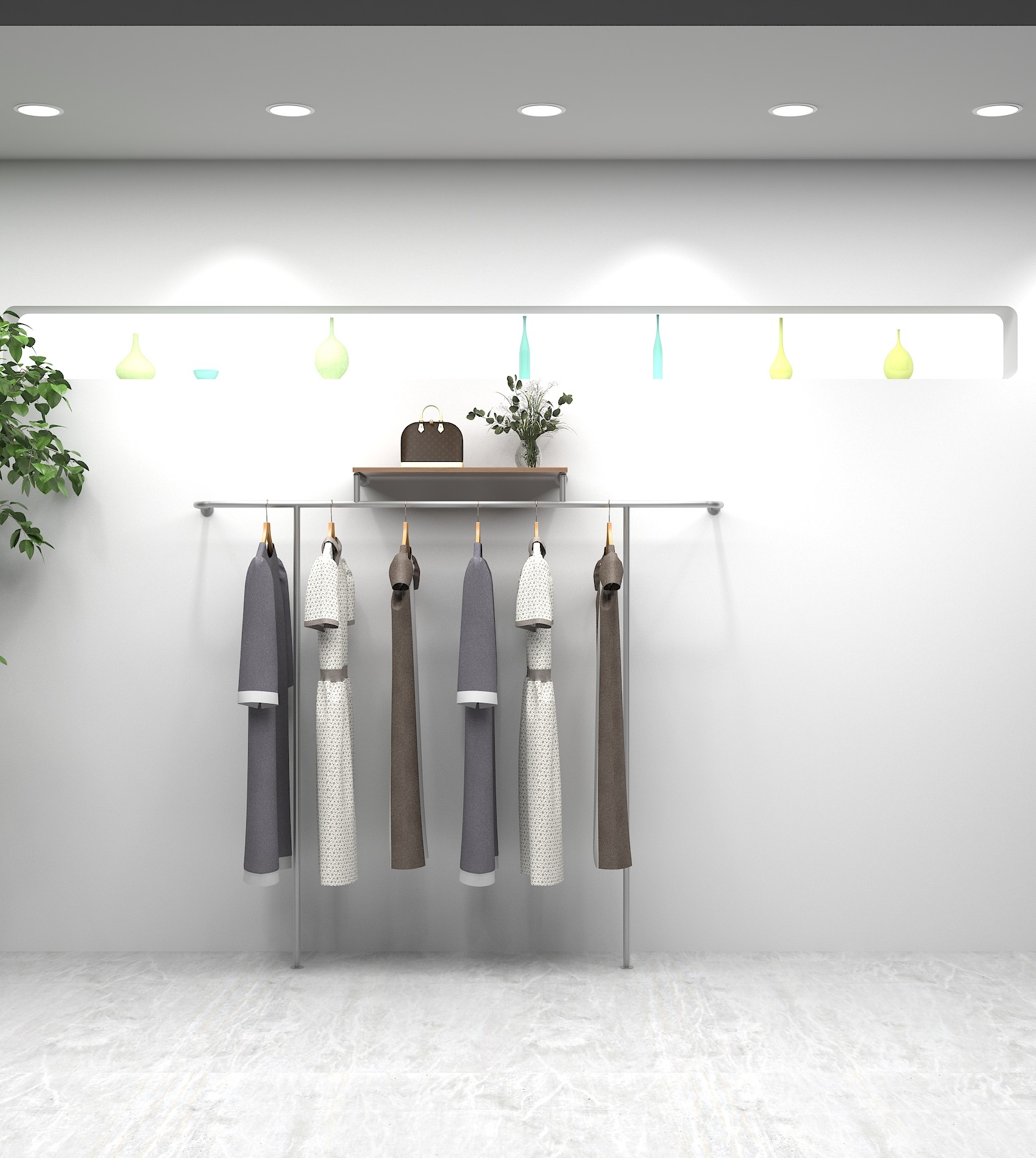 服装店墙壁货架展示架落地地上不锈钢哑光拉丝银色服装展示架