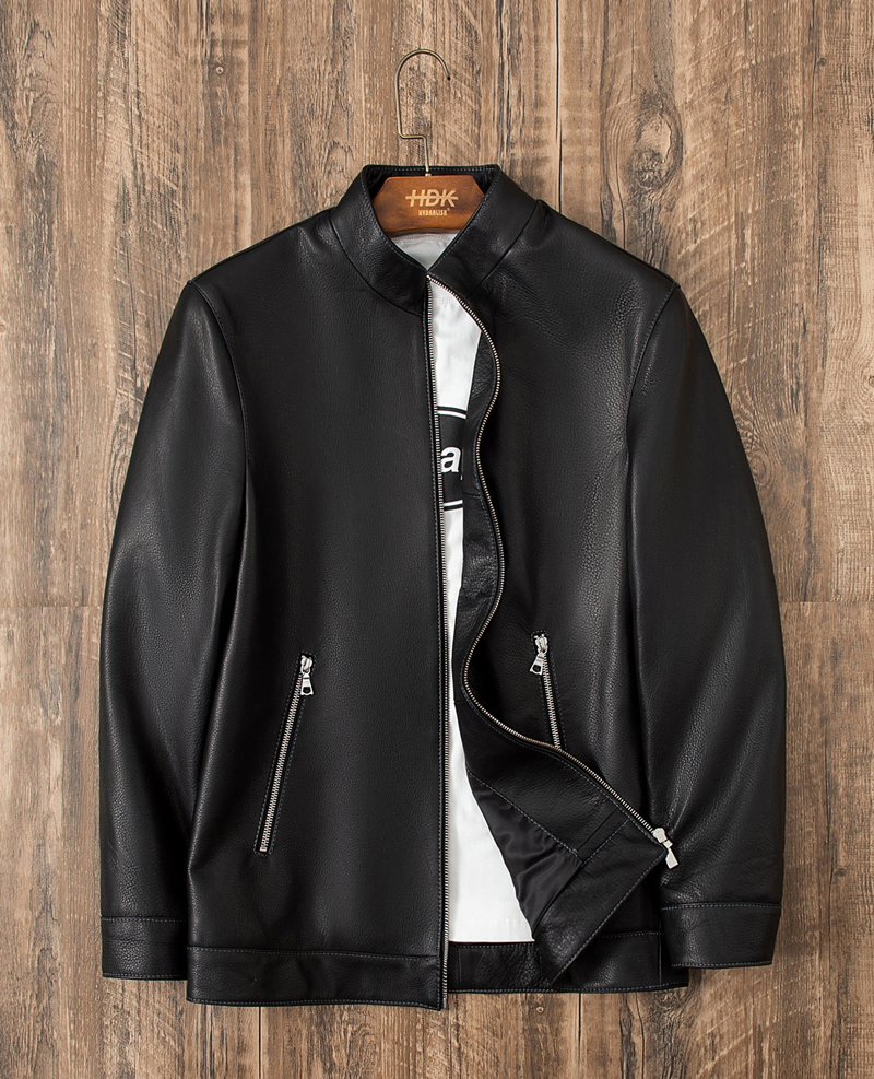 春秋新款小牛皮皮衣男 爸爸装真皮立领皮夹克 商务休闲外套