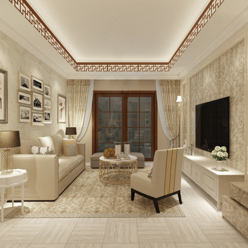 中式天花板吊顶顶角屋顶边框装饰亚克力贴条镜面软装墙贴