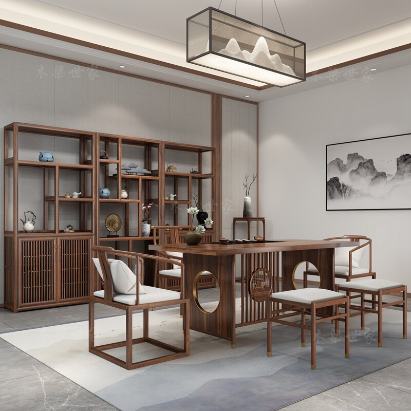 办公室新中式功夫茶茶艺喝茶泡茶禅意实木组合桌椅茶几