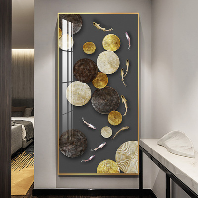 新中式九鱼图玄关装饰画高档进门入户墙壁画轻奢大气走廊尽头挂画