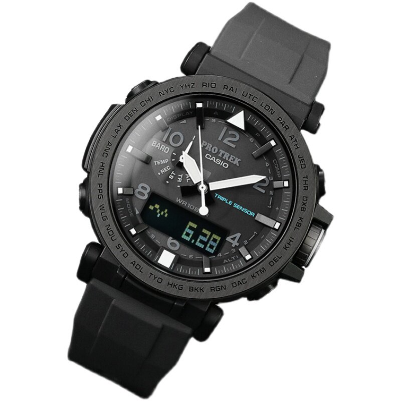 日本卡西欧太阳能石英登山防水温度计指南针夜光男表日韩腕表