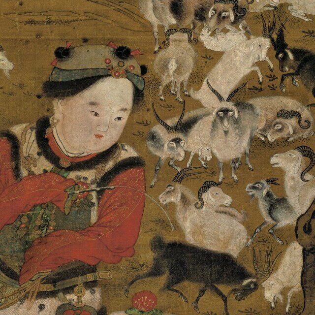 宋苏汉臣开泰宋代名画工笔精致中国画三羊开泰群羊国画