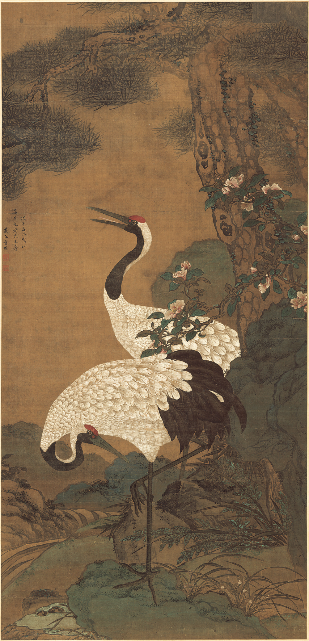 明末童垲松鹤延年古代传统古典仙鹤工笔国画设计素材