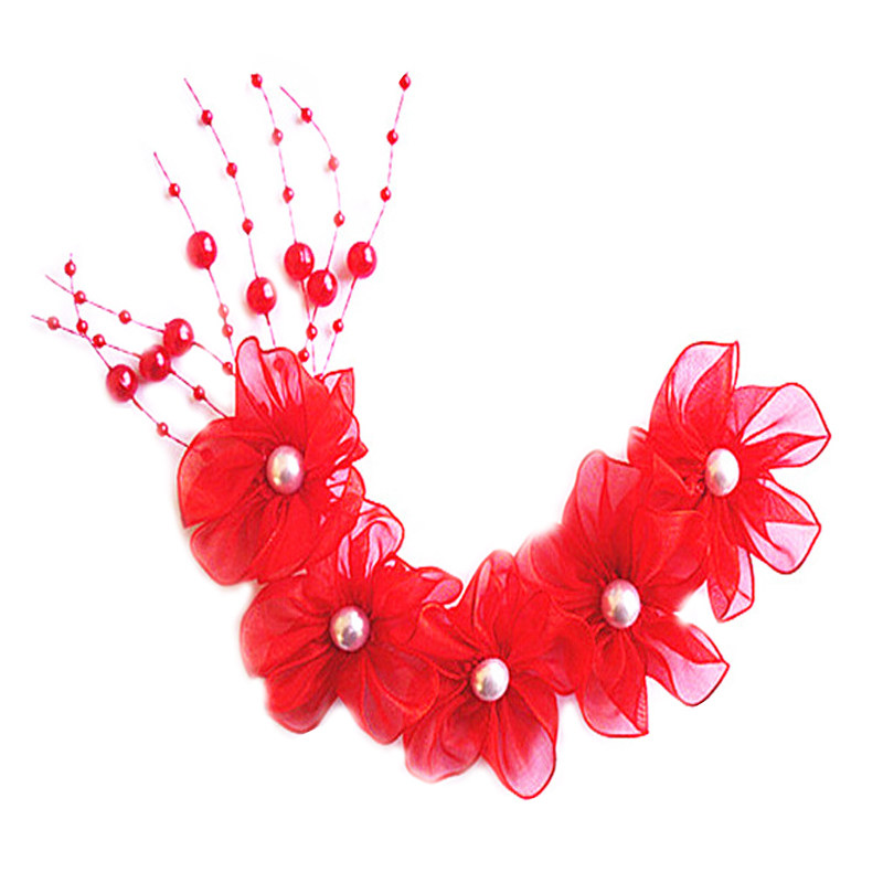 新娘头花红色儿童演出发饰盘发结婚小花朵珍珠满天星珍珠发饰发夹