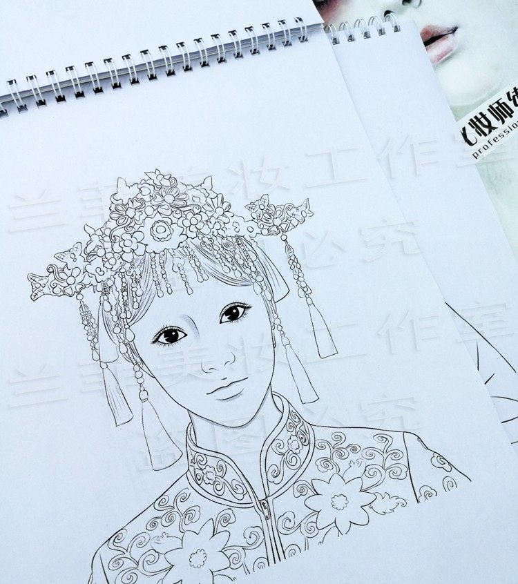 彩妆化妆素描美人图中中式西式新娘造型妆面课业本
