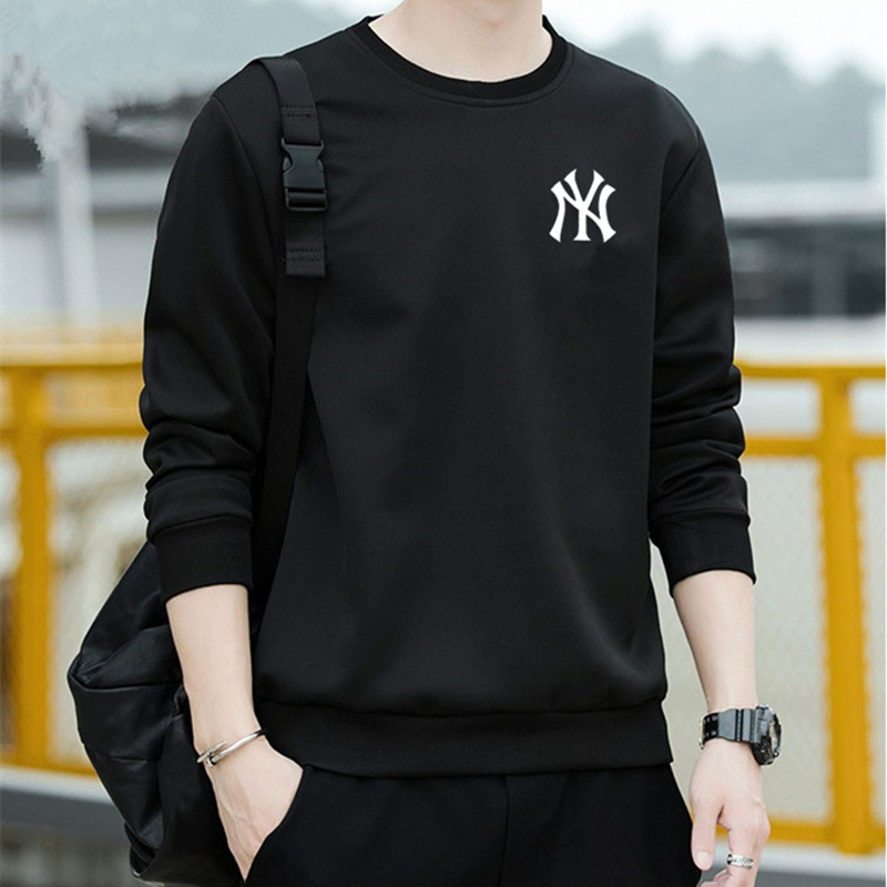 春秋款卫衣男潮ins纯棉长袖T恤男冬加绒宽松圆领打底衫黑色外套男