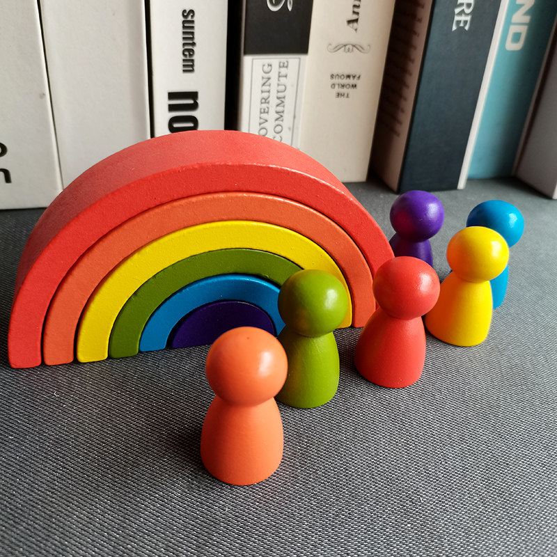 积木早教多彩半圆半圆形形状小人组合木制儿童塑料积木