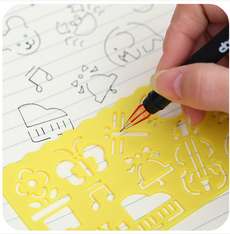 韩国文具 创意糖果色画画尺子 速画板 美术尺 绘画模板直尺画尺