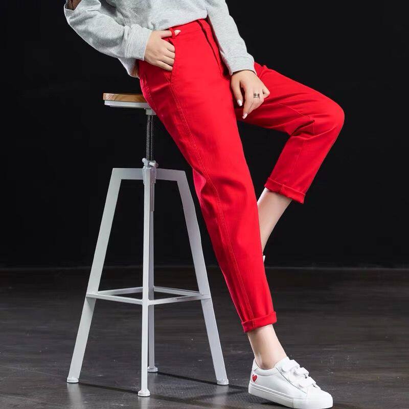 裤女红色老爹牛仔裤显瘦女修饰腿型2022春夏新款牛仔裤