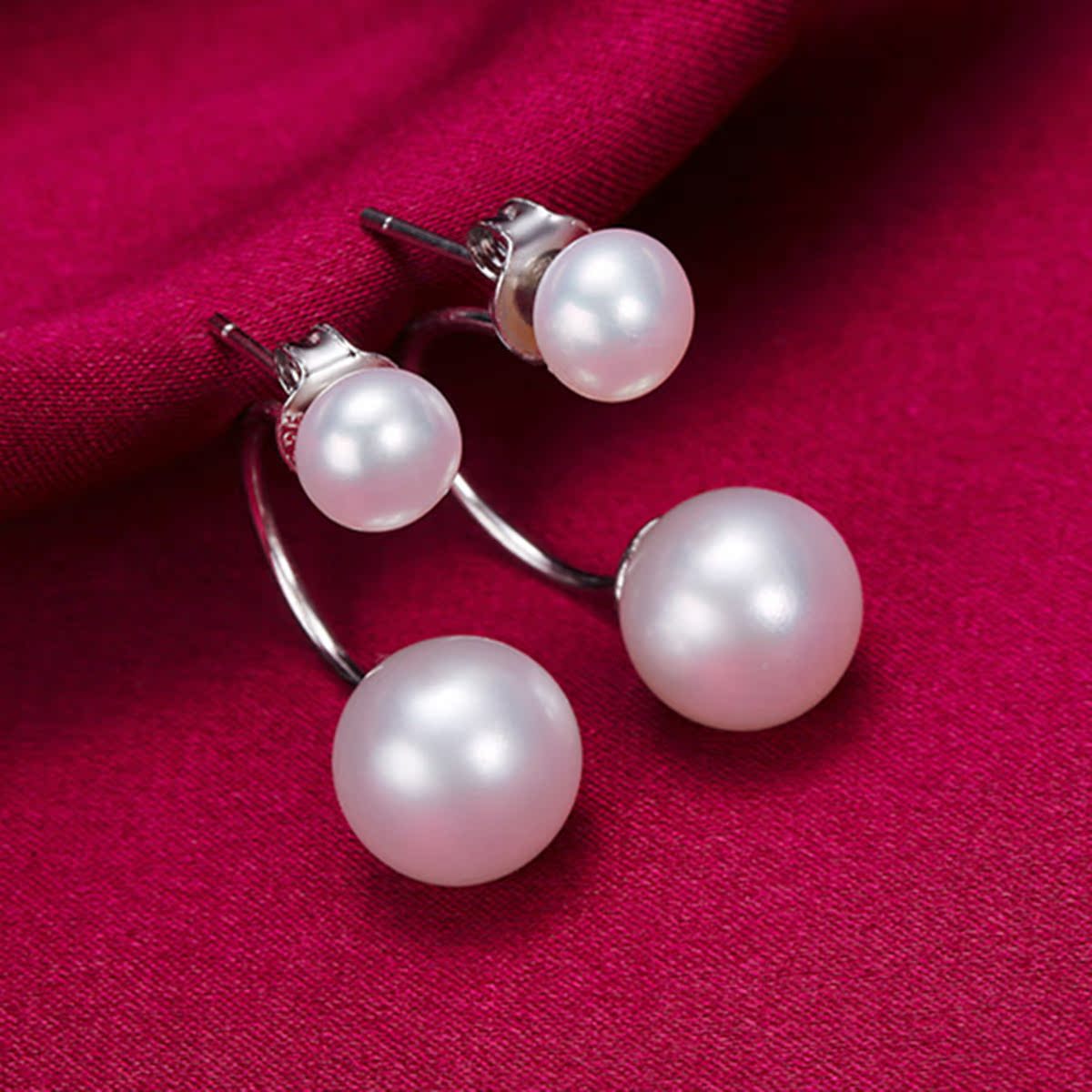 珍珠时尚尚天然耳饰双珠款正圆极亮无瑕天然耳钉耳饰