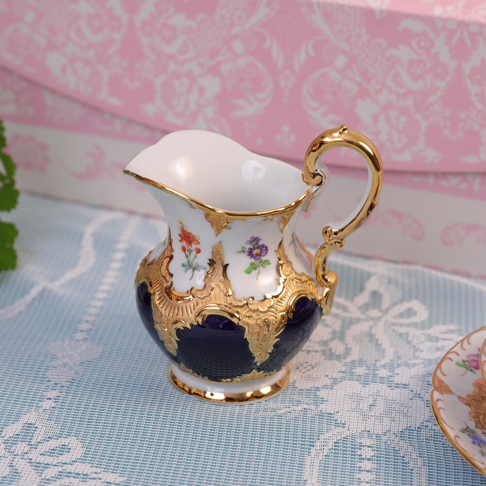 现货德国meissen豪华洛可可bform钴蓝重金摩卡咖啡壶咖啡杯