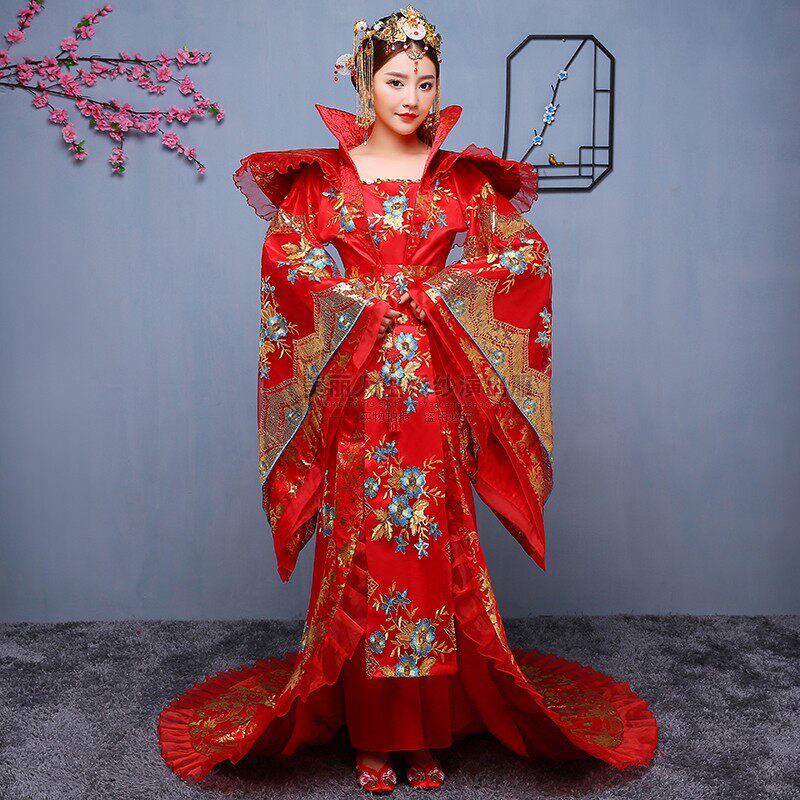 女汉服中国风唐代古装红色拖尾宫廷武则天贵妃民族服装