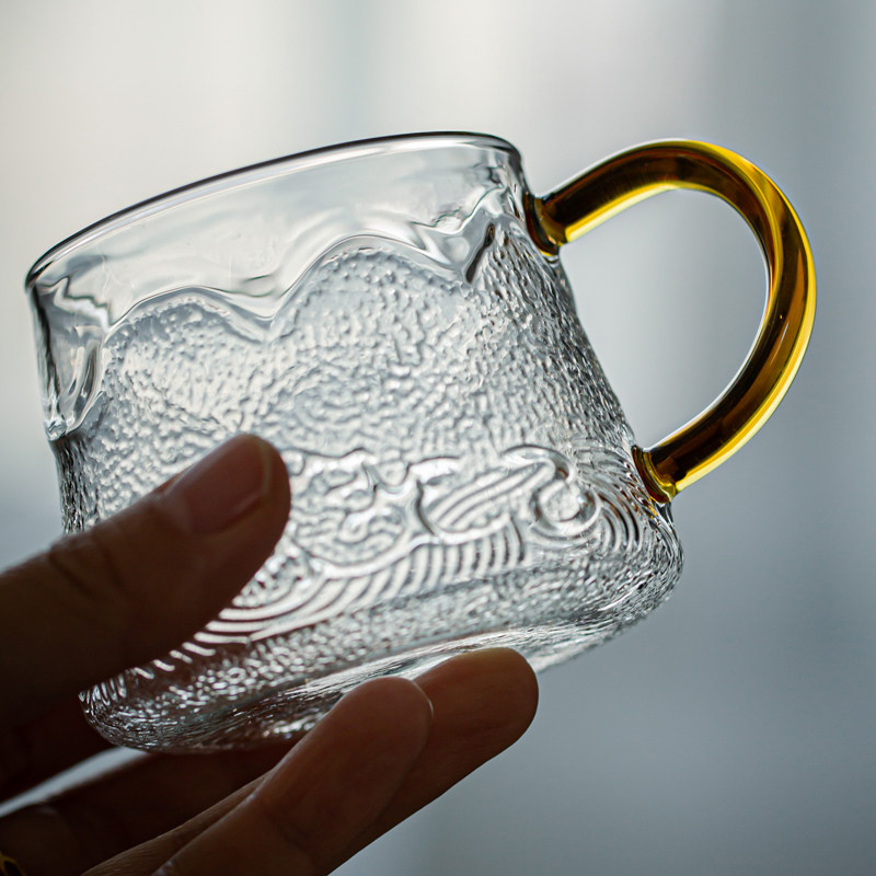 瓷牌耐高温海浪玻璃小茶杯带彩把品茗功夫茶杯