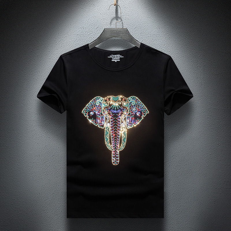 2022新款莫代尔冰丝烫钻短袖t恤男烫钻半袖夏季打底衫潮牌情侣短t