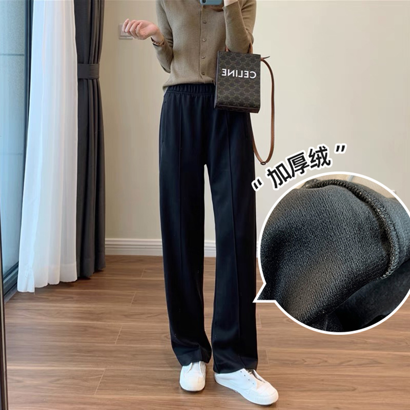 蕞高版岛国单铜氨丝抗皱显瘦高腰宽松休闲厚直筒裤女加绒秋冬保暖