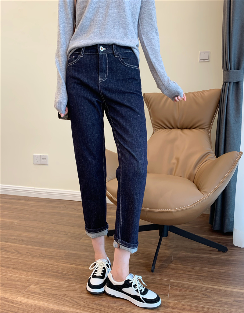 王炸舒服 黑科技定制面料 无束缚撞色明线宽松显瘦烟管牛仔裤女秋