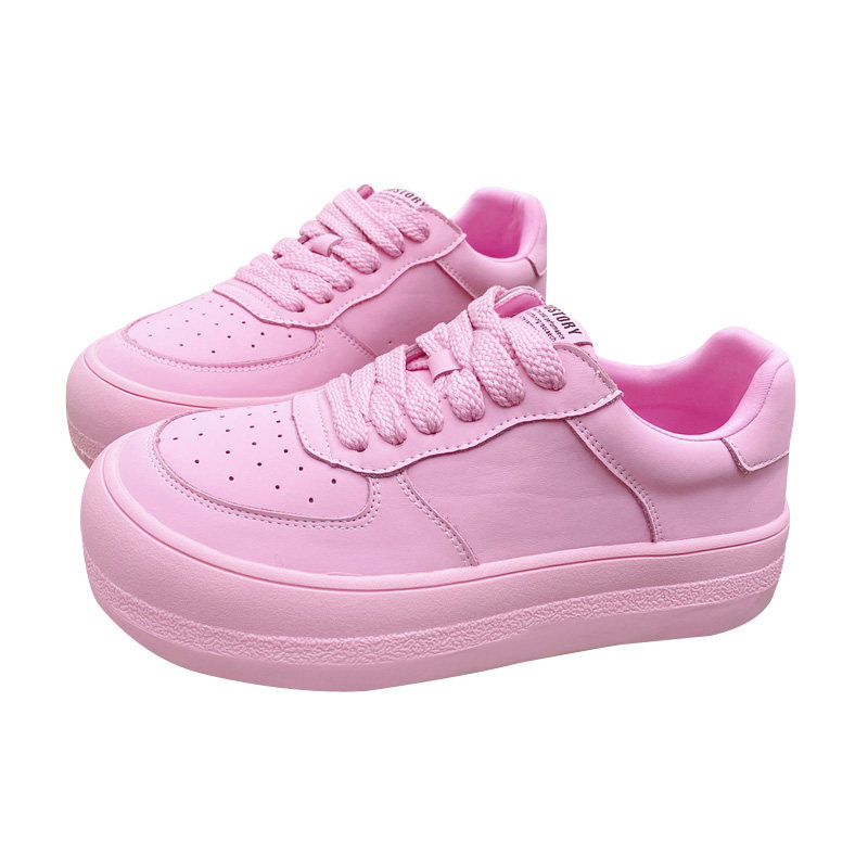 首谷2021丑萌大头面包小白鞋女真真皮透气厚底时尚休闲鞋