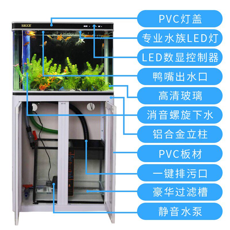 鱼缸大中型客厅龙鱼缸底滤过滤招财家用换水金鱼缸桌面缸