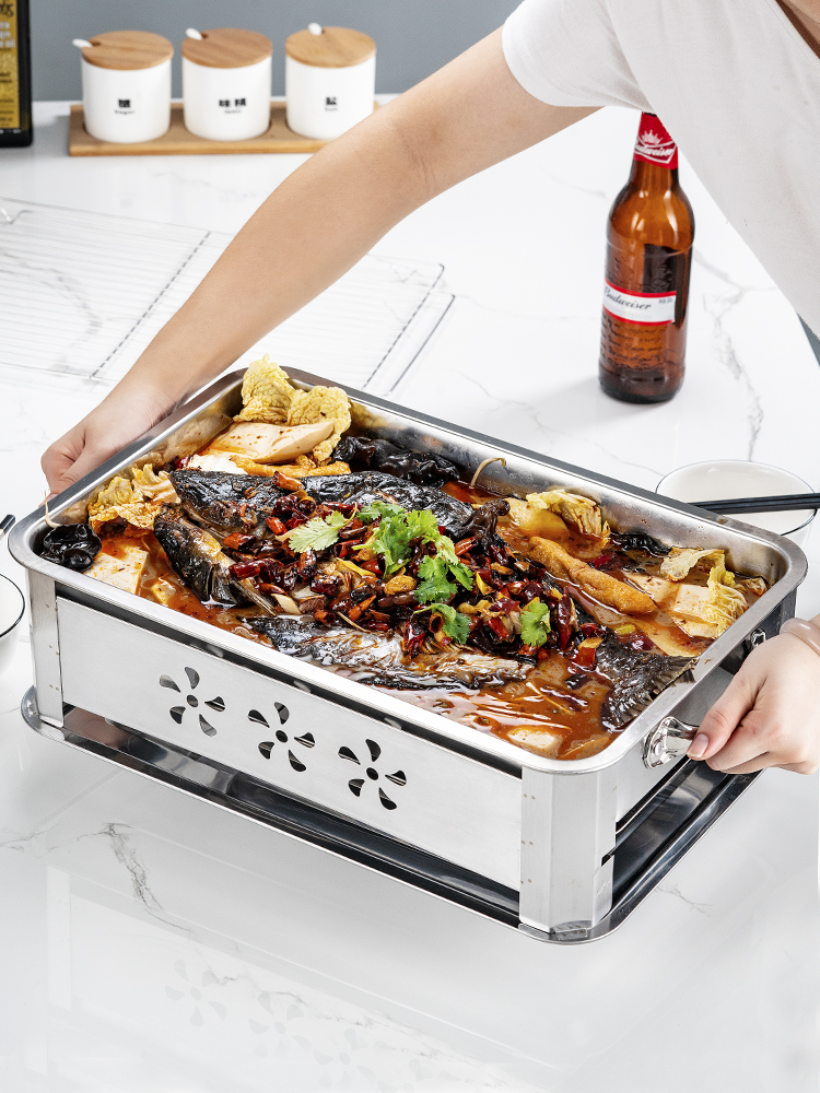 烤鱼盘商用长方形碳烤炉海鲜大咖盘家用木炭烤鱼炉小份餐厅酒精炉