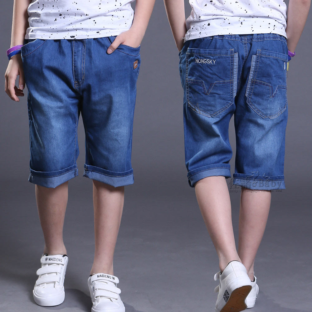 男童牛仔七分裤宽松中大童短裤加肥加大2018夏装弹力中裤胖童裤子