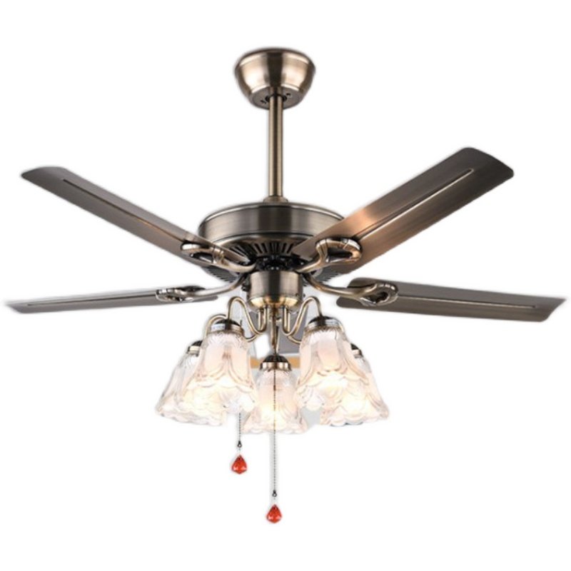 风扇欧式吊扇灯铁叶木叶复古餐厅卧室客厅大风吊扇